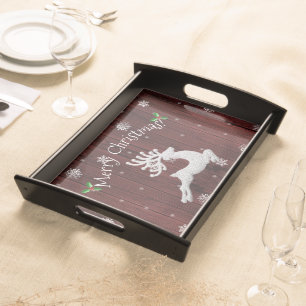 Red Rustic Christmas Reindeer Serving Tray