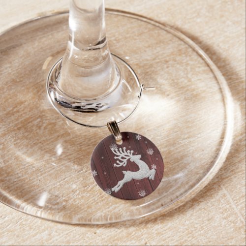 Red Rustic Christmas Reindeer Wine Charm