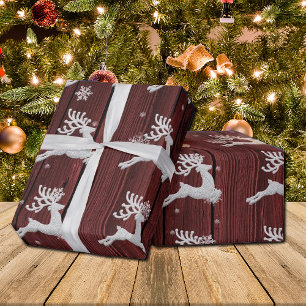 Red Rustic Christmas Reindeer Wrapping Paper