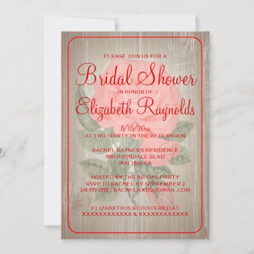 Red Rustic Floral Bridal Shower Invitations