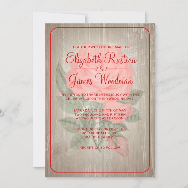 Red Rustic Floral Wedding Invitations (Front)