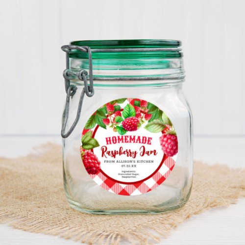 Red Rustic Gingham Raspberry Jam Jar Label