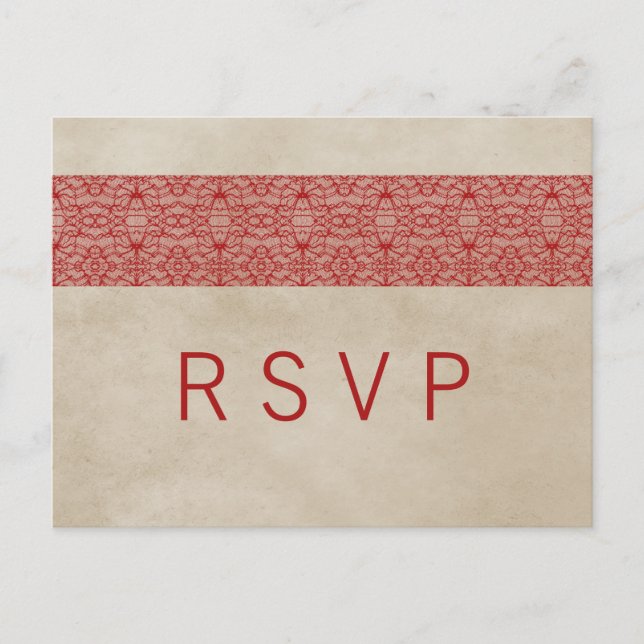 Red Rustic Lace RSVP Postcard (Front)