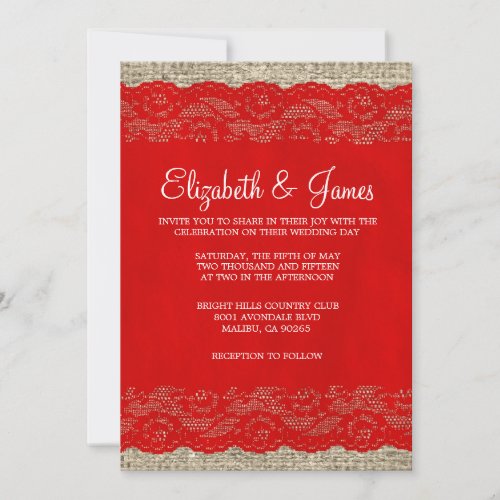 Red Rustic Lace Wedding Invitations