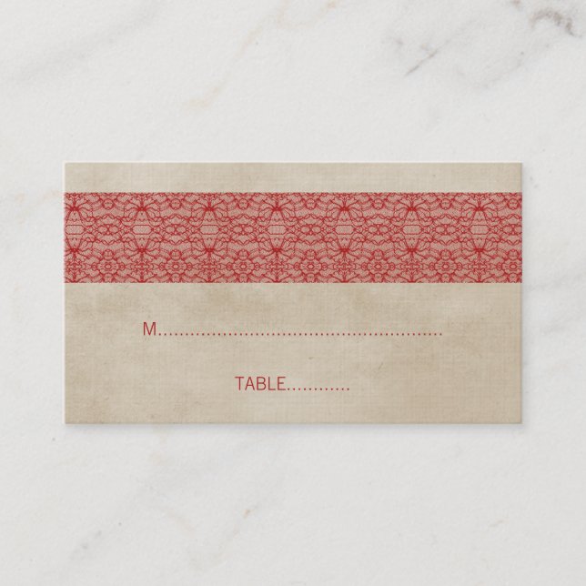 Red Rustic Lace Wedding Place Card (Front)