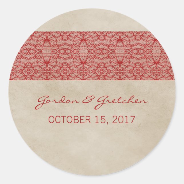 Red Rustic Lace Wedding Stickers (Front)