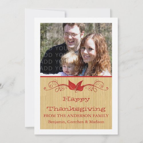 Red Rustic Leaves Thanksgiving Photo Flat Card