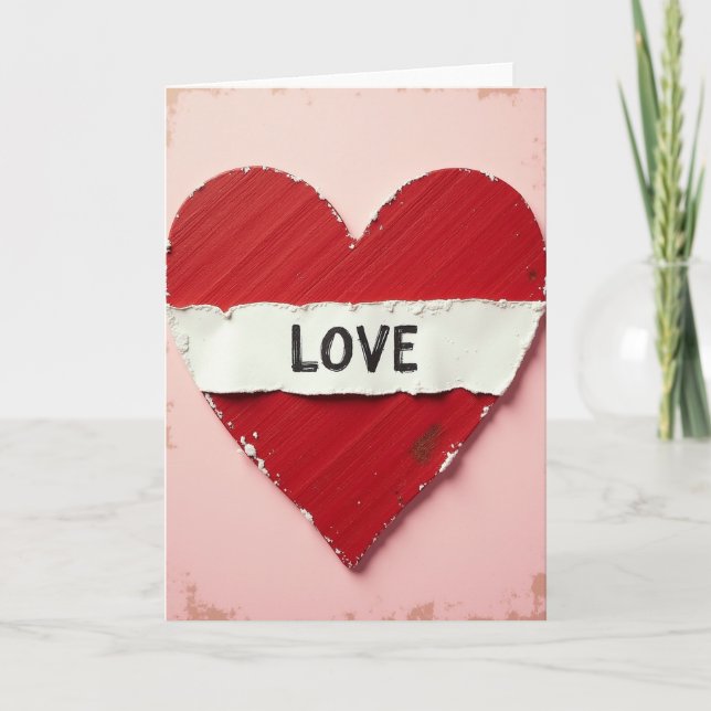 Red Rustic Love Heart Card (Front)