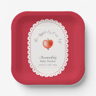 Red Rustic Minimalist Vintage Apple Baby Shower Paper Plates