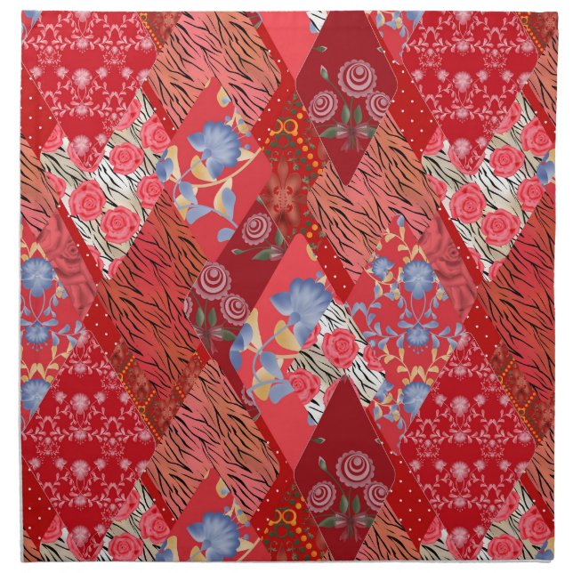 Red , rustic , patchwork cloth napkin (Front)