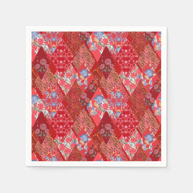 Red , rustic , patchwork napkins (Front)
