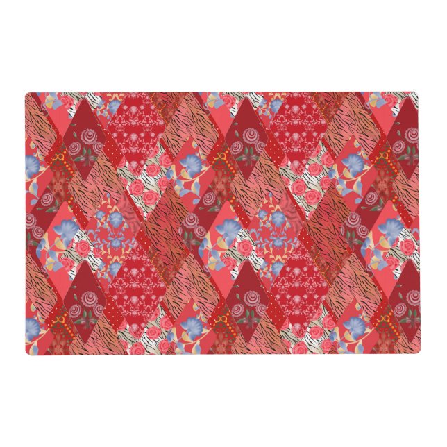 Red , rustic , patchwork placemat (Front)