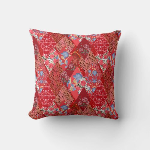 Red  rustic  patchwork throw pillow