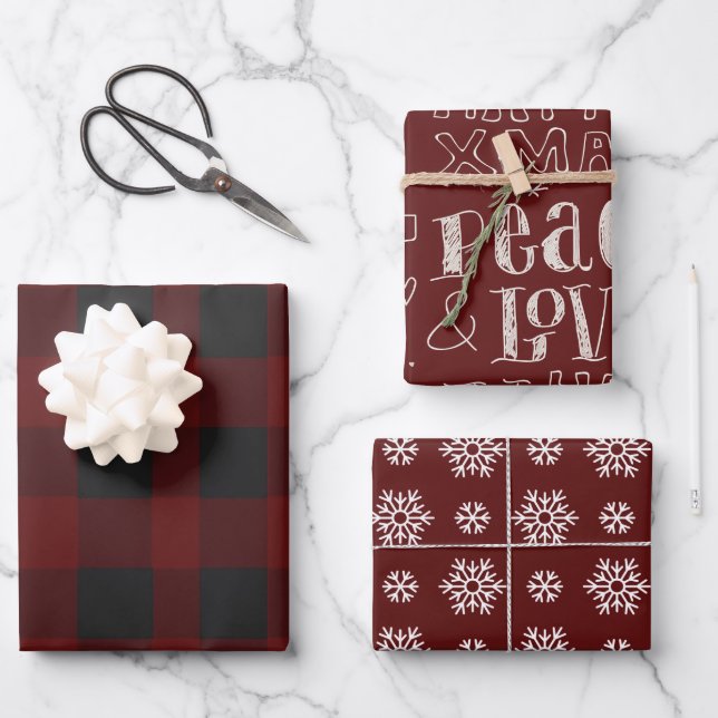 red rustic pattern Merry Christmas Wrapping Paper Sheets (Front)