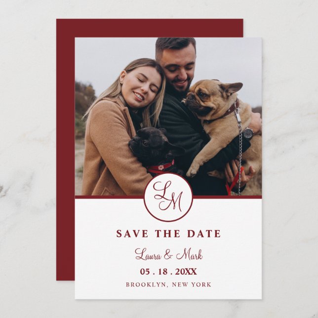 Red Rustic Photo Minimalist Wedding Initials  (Front/Back)