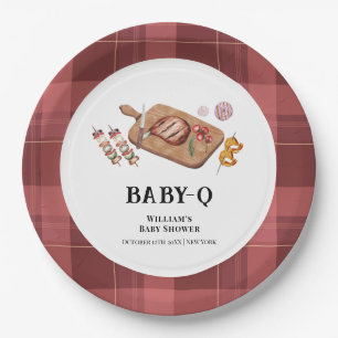 Red Rustic Plaid Country Baby Q Baby Shower  Paper Plates