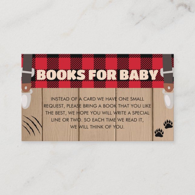 Red Rustic Plaid Lumberjack Books for Baby Enclosure Card (Front)