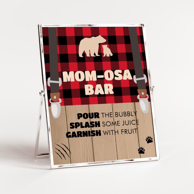 Red Rustic Plaid Lumberjack Mom Osa Bar Poster (Plaid Lumberjack Baby Shower Mom Osa Bar Sign)