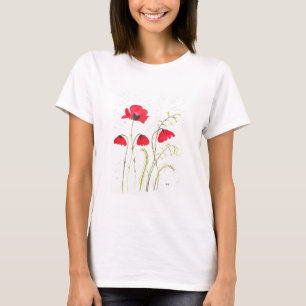 Red rustic poppies flower painted poppy floral T-Shirt