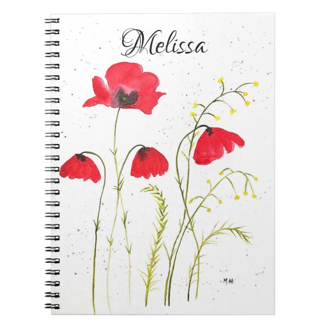 Red rustic poppies flowers Floral Wildflower Poppy Notebook (Front)