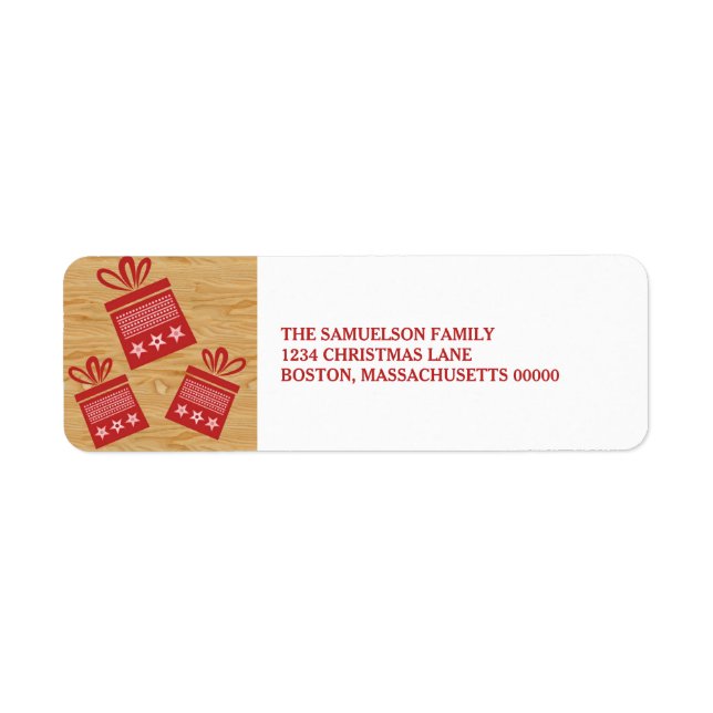 Red Rustic Presents Holiday Address Labels (Front)