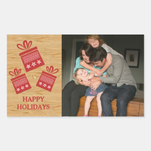 Red Rustic Presents Holiday Photo Stickers
