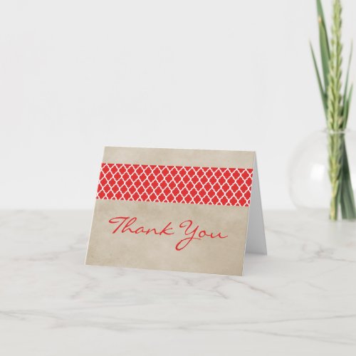 Red Rustic Quatrefoil Thank You Card