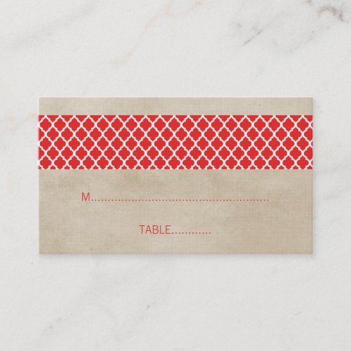 Red Rustic Quatrefoil Wedding Place Card