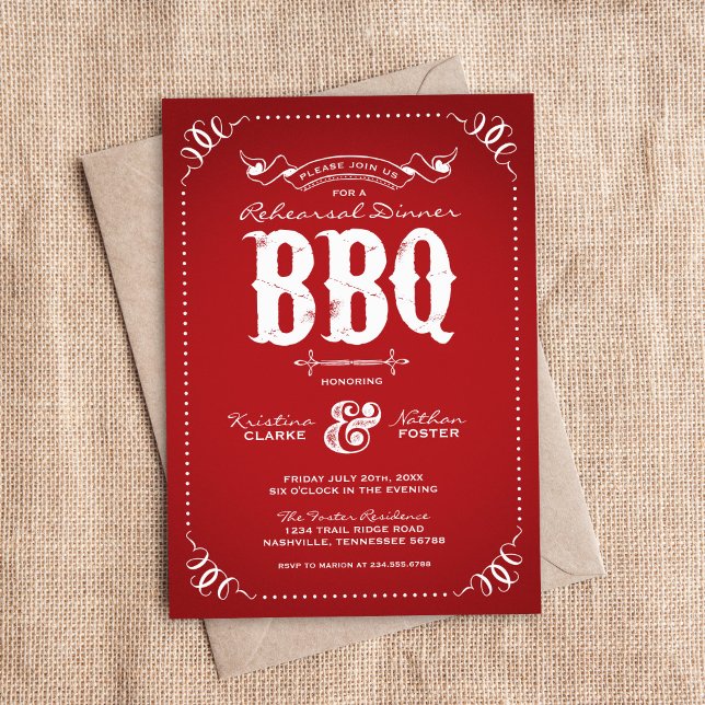 Red Rustic Rehearsal Dinner BBQ Invitation (Creator Uploaded)