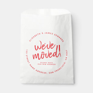 Red Rustic Script We've Moved New Address Favor Bag