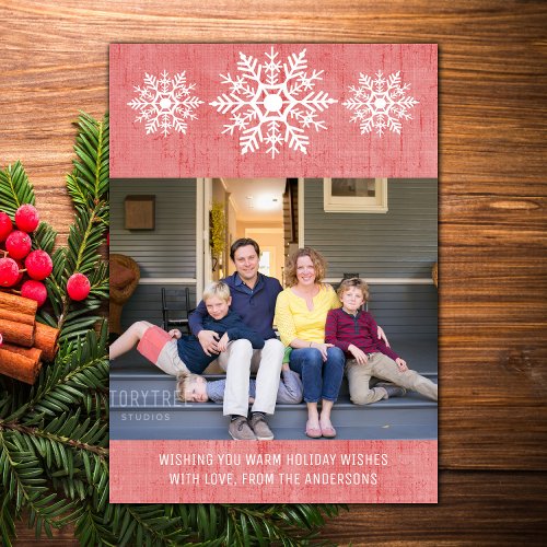 Red Rustic Snowflake Holiday Photo