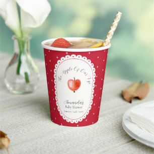 Red Rustic Sparkling Vintage Apple Baby Shower Paper Cups