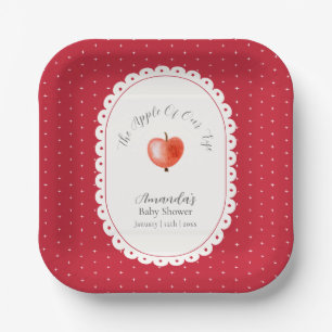 Red Rustic Sparkling Vintage Apple Baby Shower Paper Plates