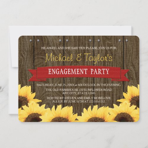 RED RUSTIC SUNFLOWER ENGAGEMENT PARTY INVITATION