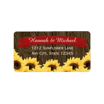 Red Rustic Sunflower Return Address Label by OccasionInvitations at Zazzle