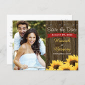 RED RUSTIC SUNFLOWER SAVE THE DATE POSTCARD (Front/Back)