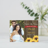 RED RUSTIC SUNFLOWER SAVE THE DATE POSTCARD (Standing Front)