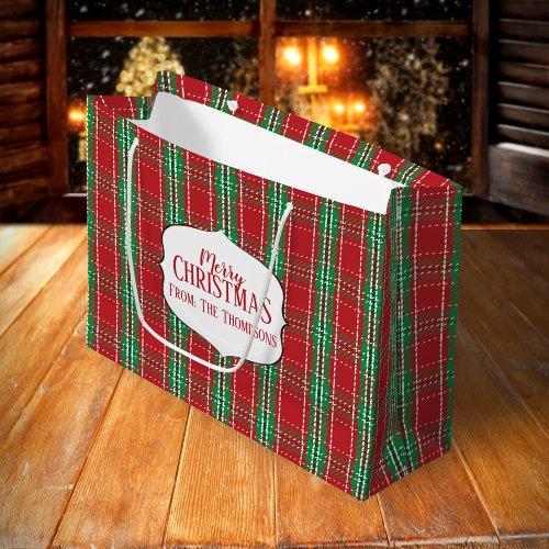 Red Rustic Tartan Plaid Pattern Winter Holiday Large Gift Bag