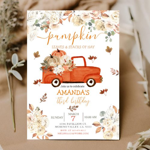 Red Rustic truck third birthday Invitation