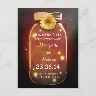 Red Rustic Whimsical Mason Jar Save the Date Announcement Postcard