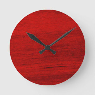 Red Rustic Wood Digital Print Round Clock