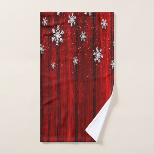 Red Rustic Wood Snowflakes Christmas Bath Towel Set