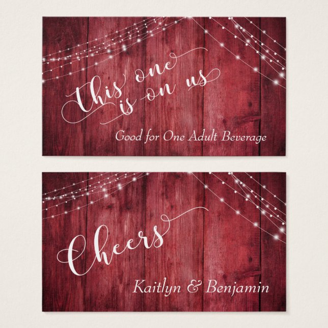 Red Rustic Wood & Strings of Lights, Drink Tickets (Front & Back)