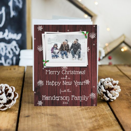 Red Rustic Wooden Flat Holiday Photo Card