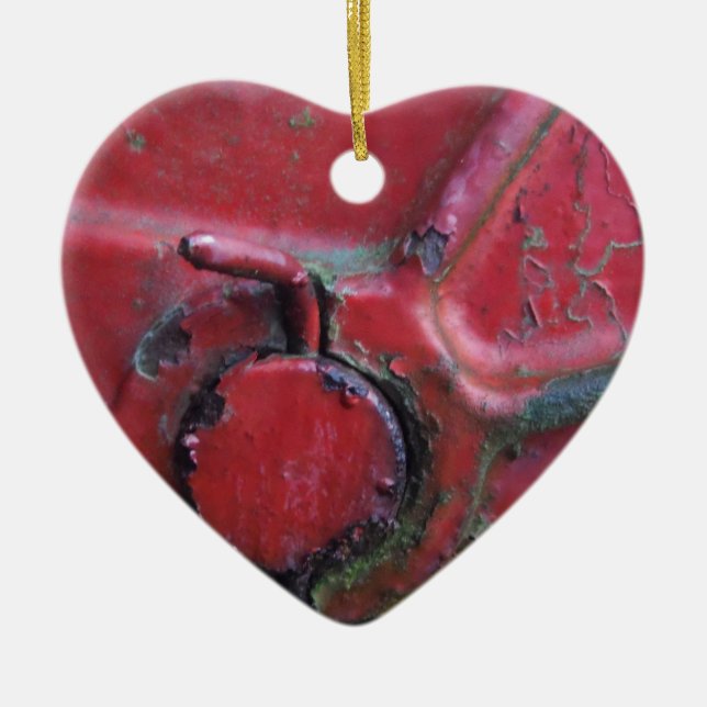 Red rusty truck close-up ceramic ornament (Front)