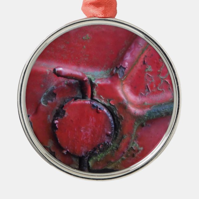 Red rusty truck close-up metal ornament (Front)