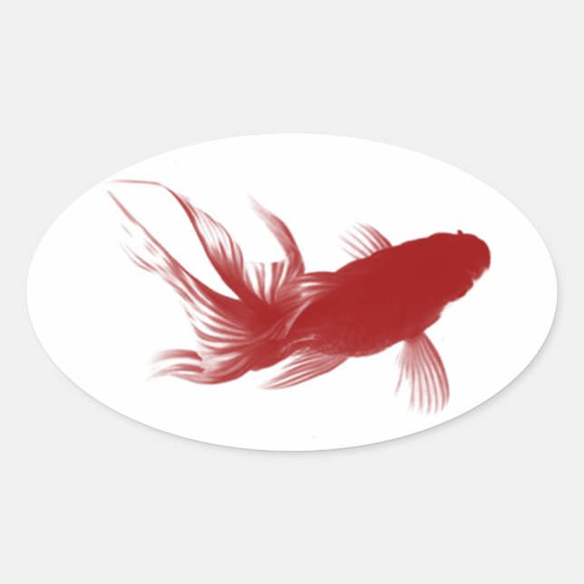 Red Ryukin Goldfish Oval Sticker (Front)