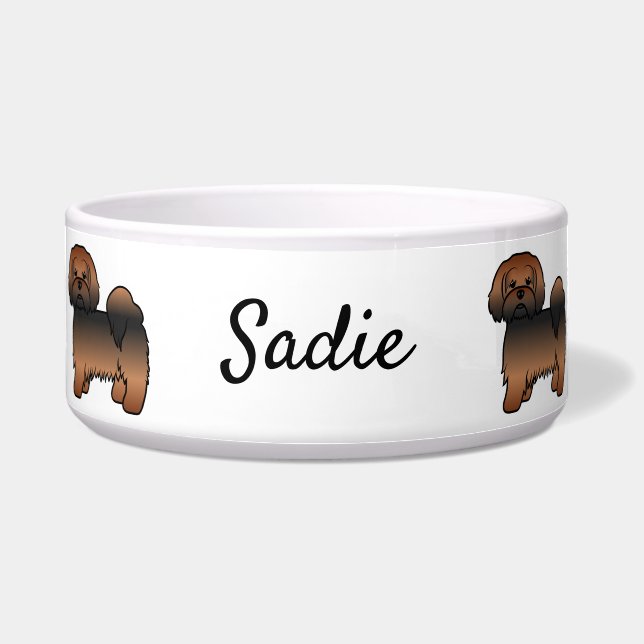 Red Sable Lhasa Apso Cartoon Dog & Name Bowl (Front)