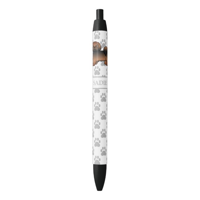 Red Sable Lhasa Apso Cartoon Dog & Name Pen (Front Vertical)