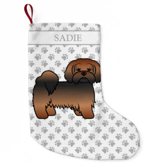 Red Sable Lhasa Apso Cartoon Dog &amp; Name Small Christmas Stocking